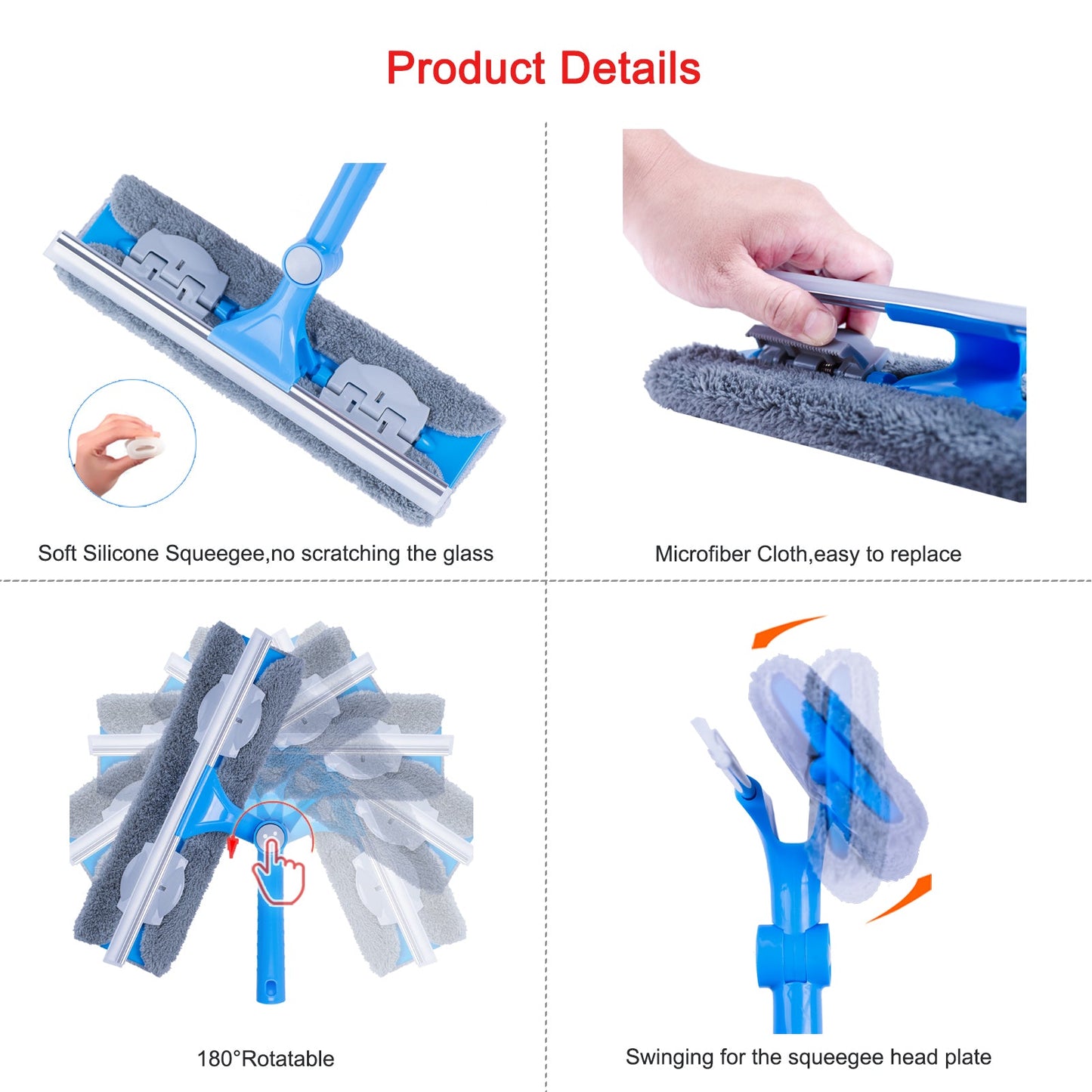 Mitclear 12 Foot (3.7m) Window Squeegee Cleaner Kit with Extension Poles