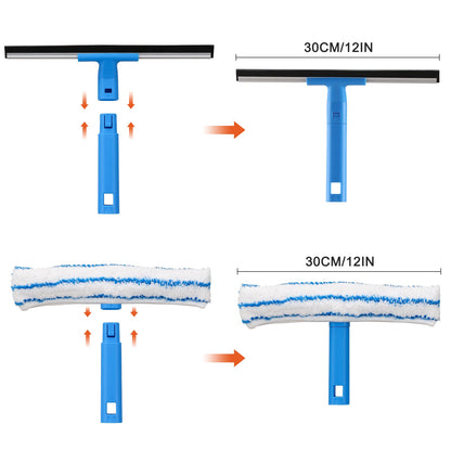 Mitclear Window Cleaning Combo(12IN), Silicon Window Squeegee + Microfiber Glass Wiper